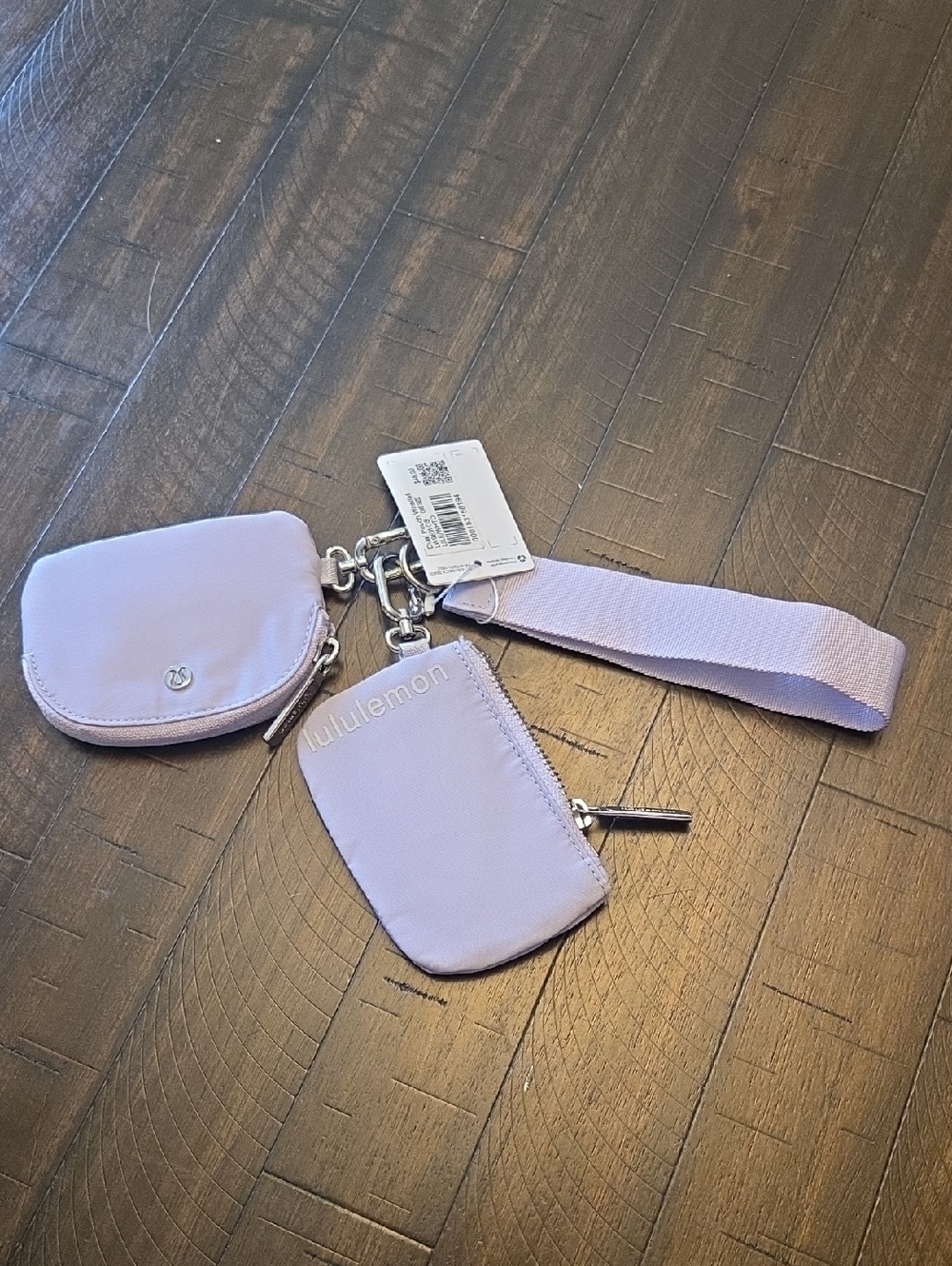 lululemon athletica lilac wristlet keychain pouch set